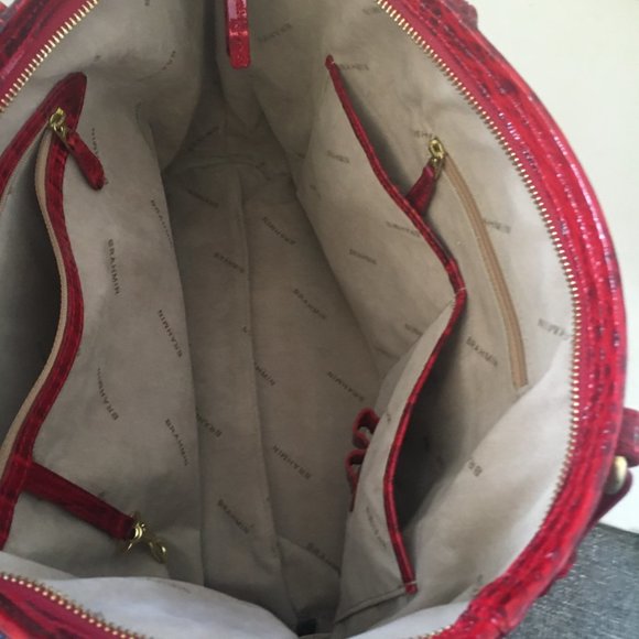 Brahmin Red Med Asher Melborne Croc Shoulder Bag Purse Tote Zip Top Cell Pocket - Picture 14 of 17